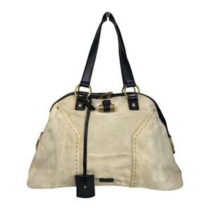 Yves Saint Laurent Large Muse Canvas Leather Satchel Bag Lock & Key Italy